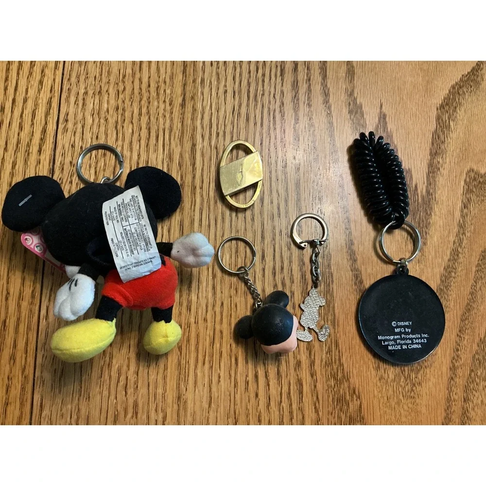 Disney Mickey Mouse Keychain Lot Plush Cuties Rubber Head Coil Wristlet 5pc Set